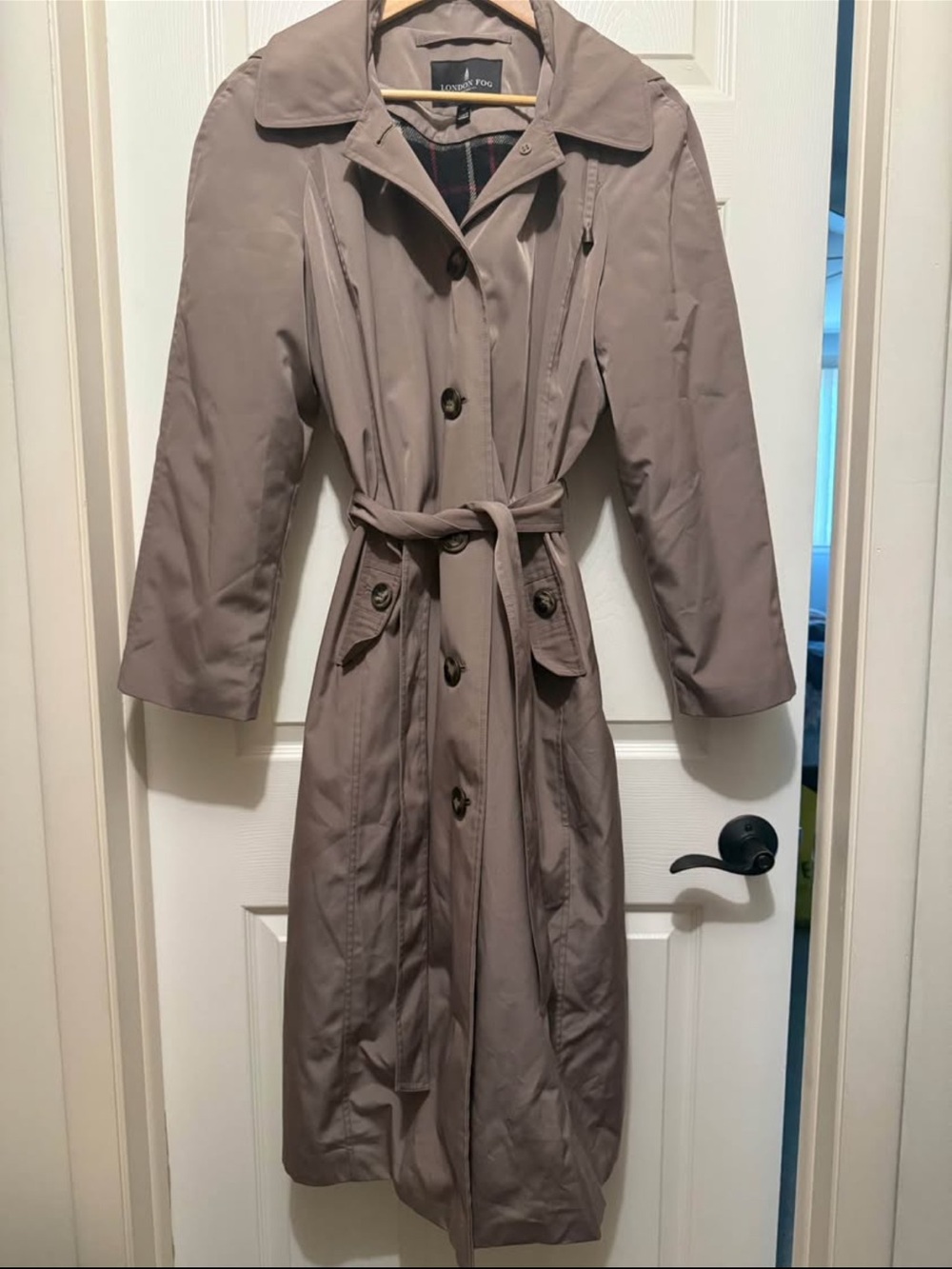 London Fog Women's Taupe-Gray Belted Trench Coat